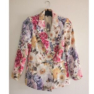 Express Floral Double Breasted Blazer Jacket Multi Color Size S Cottage Office
